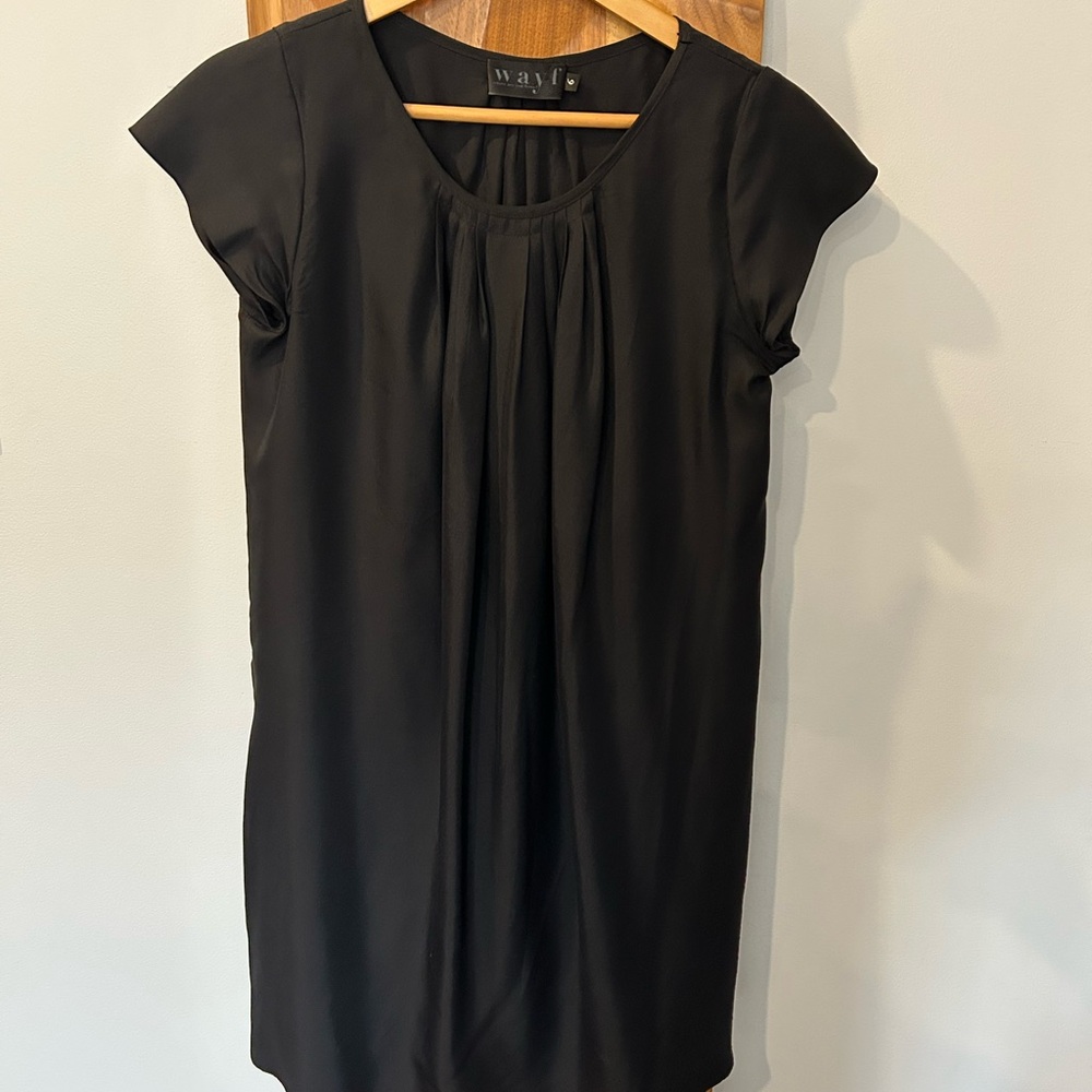 Wayf Black Pleated Silk Sheath Dress Size 6